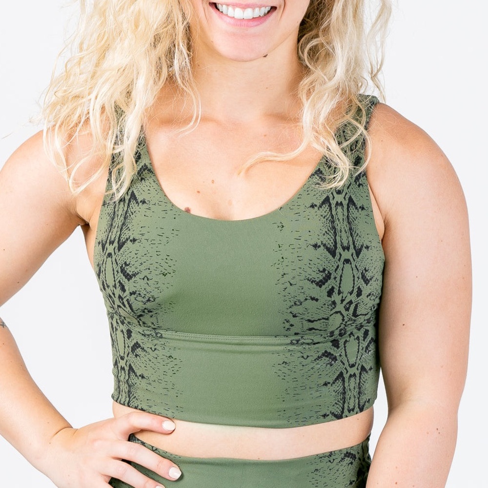 Curves n combatboots NKD CROP BRA - GREEN SNAKESKIN size medium